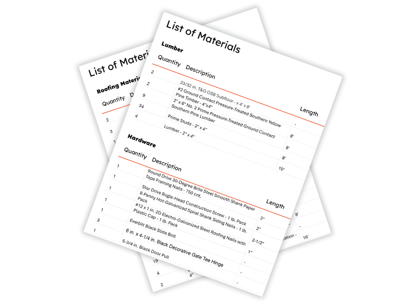 8x8 list of materials